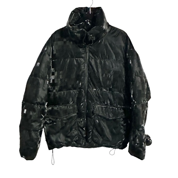 Karl Lagerfeld Paris Men's Shiny Bitmap Printed Black Down Puffer Jacket M NWOT - Picture 4 of 9